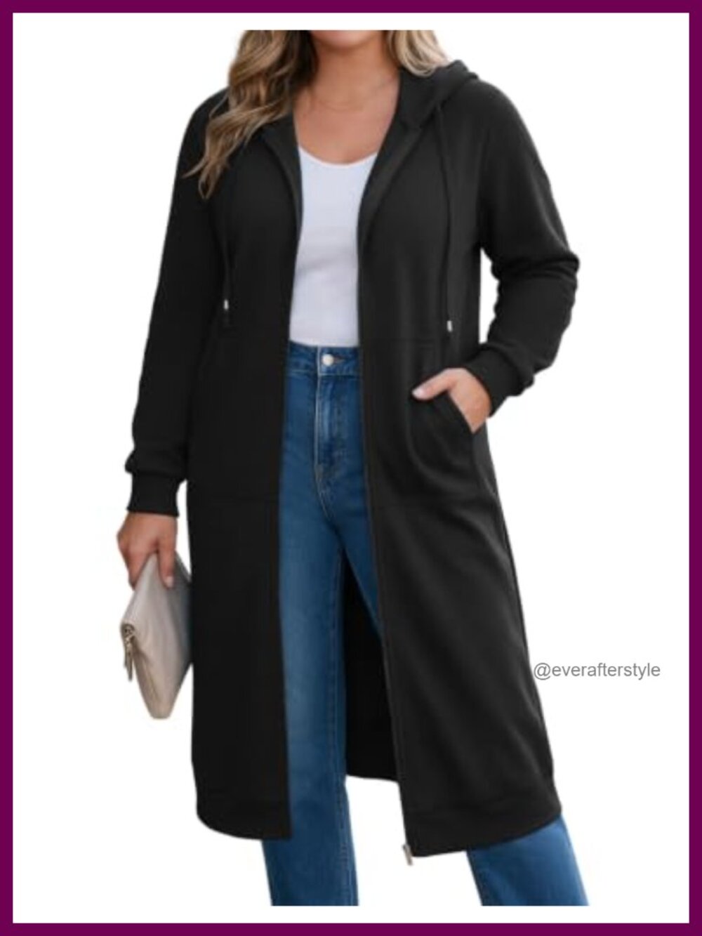 Women Plus Size Zip Up Fleece Tunic Hoodie Long Hooded Sweatshirt